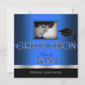 Invitation Graduation Party Black Silver Blue Photo Boy Homme (Devant)
