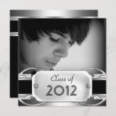 Invitation Graduation Party Black Silver Metal mâle (Devant / Derrière)