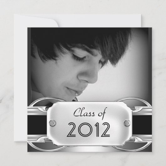 Invitation Graduation Party Black Silver Metal mâle (Devant)