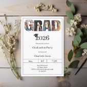 Invitation Graduation party black white grad photo