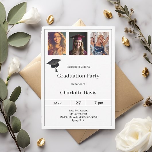 Invitation Graduation party black white photo