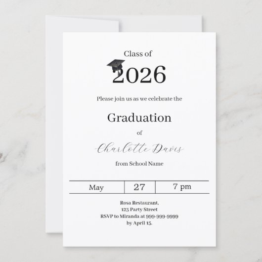 Invitation Graduation party black white photo class of 2026 (Dos)