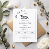 Invitation Graduation party black white She did it