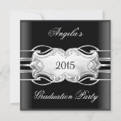 Invitation Graduation Party Black White Silver Jewel Elegant (Devant)