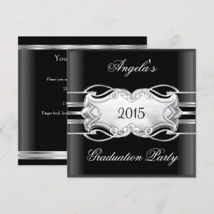 Invitation Graduation Party Black White Silver Jewel Elegant
