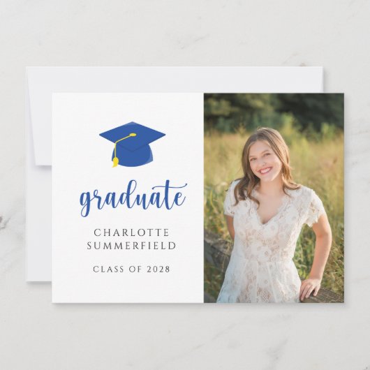 Invitation Graduation Party Blue Gold Casquette Tassel Invita (Devant)