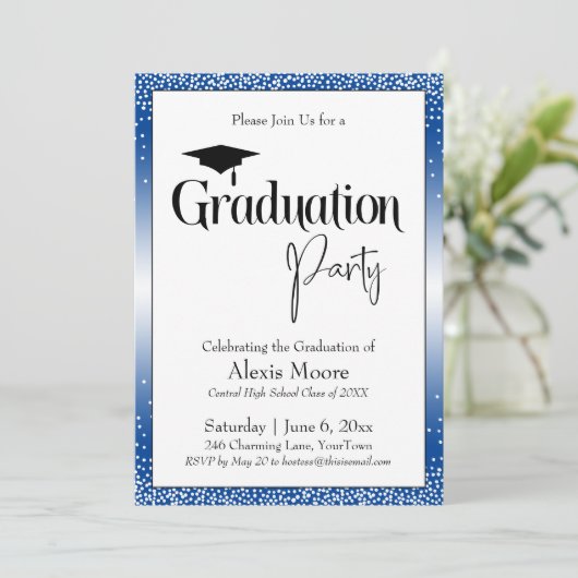 Invitation Graduation Party Blue Ombre Confetti (Debout devant)