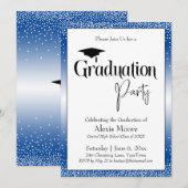 Invitation Graduation Party Blue Ombre Confetti (Devant / Derrière)