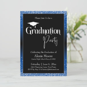 Invitation Graduation Party Blue Ombre Confetti