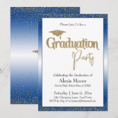 Invitation Graduation Party Blue Ombre Gold Confetti (Devant / Derrière)