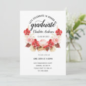 Invitation Graduation Party Blush rose rouge Aquarelle Floral (Debout devant)