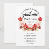 Invitation Graduation Party Blush rose rouge Aquarelle Floral (Devant / Derrière)