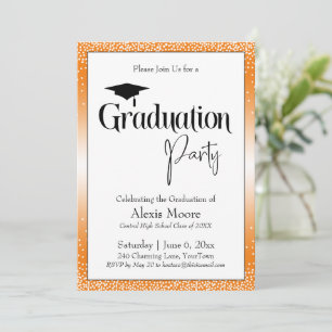 Invitation Graduation Party Bright Orange Ombre Confetti