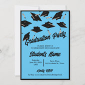 Invitation Graduation Party Casquettes noirs dans l'air bleu  (Devant)