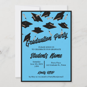 Invitation Graduation Party Casquettes noirs dans l'air bleu