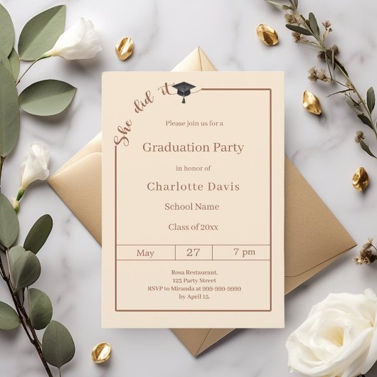 Invitation Graduation party champagne She did it