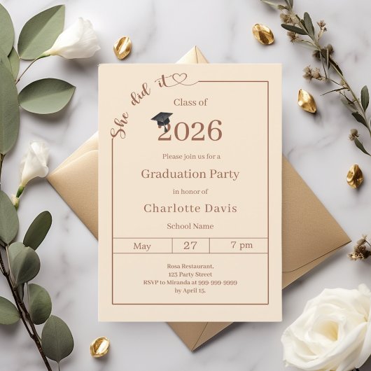 Invitation Graduation party champagne She did it