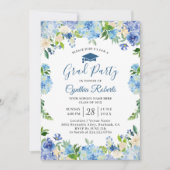 Invitation Graduation Party Chic Blue Hydrangeas Floral (Devant)
