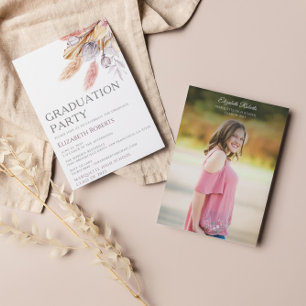 Invitation Graduation Party Chic Boho Floral Pampas Grass