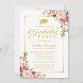 Invitation Graduation Party Chic Floral Golden Frame (Devant)