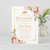 Invitation Graduation Party Chic Floral Golden Frame (Debout devant)