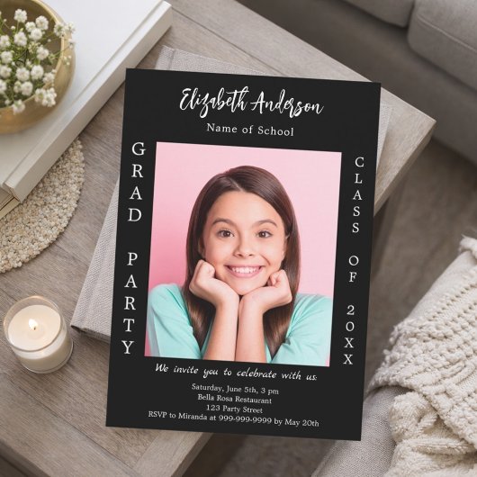 Invitation Graduation party classe photo noir blanc de 2025