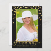 Invitation Graduation Party Elegant Black Photo Gold Confetti (Devant)