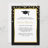 Invitation Graduation Party Elegant Black Photo Gold Confetti (Dos)