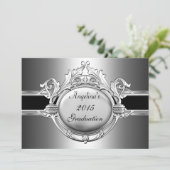 Invitation Graduation Party Elégant Black Silver Metal (Debout devant)