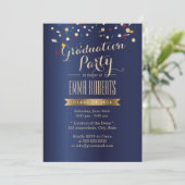 Invitation Graduation Party Elégant Marine Blue Confetti (Debout devant)
