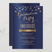 Invitation Graduation Party Elégant Marine Blue Confetti (Devant / Derrière)