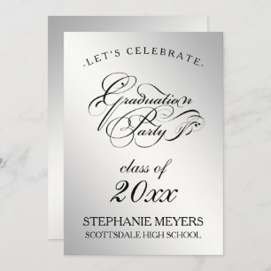 Invitation Graduation Party Elégant Silver Graduate Script
