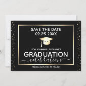 Invitation Graduation Party Enregistrer la date Noir et or (Devant)