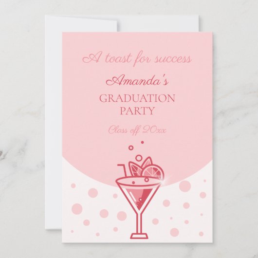 Invitation Graduation Party Girly Bubble en rose (Devant)