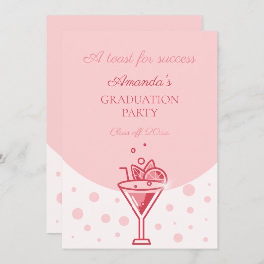Invitation Graduation Party Girly Bubble en rose (Devant / Derrière)