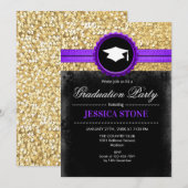 Invitation Graduation Party - Gold Black Purple (Devant / Derrière)
