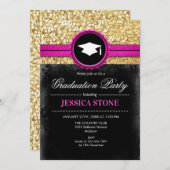 Invitation Graduation Party - Gold Black Rose (Devant / Derrière)