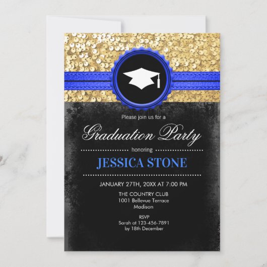 Invitation Graduation Party - Gold Black Royal Blue (Devant)
