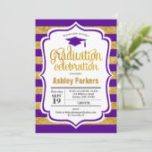 Invitation Graduation Party - Gold Purple Stripes (Debout devant)