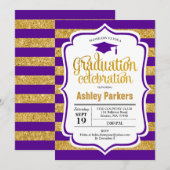Invitation Graduation Party - Gold Purple Stripes (Devant / Derrière)