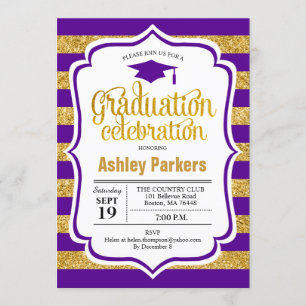 Invitation Graduation Party - Gold Purple Stripes