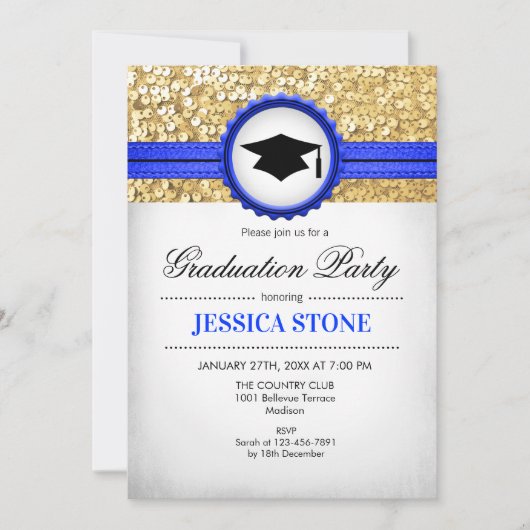 Invitation Graduation Party - Gold Royal Blue White (Devant)