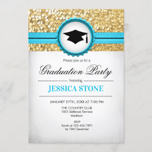 Invitation Graduation Party - Gold Turquoise Blanc