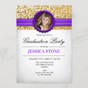 Invitation Graduation Party - Gold White Purple - Photo