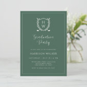Invitation Graduation Party Golf Crest Elegant Script Sage (Debout devant)