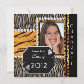 Invitation Graduation Party Grad Black Silver Leopard Zebra (Devant)