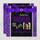 Invitation Graduation Party Grad Wild Zebra Purple Photo (Devant / Derrière)