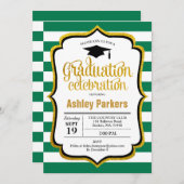 Invitation Graduation Party - Green White Gold (Devant / Derrière)