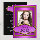 Invitation Graduation Party Hot rose violet fille photo (Devant / Derrière)