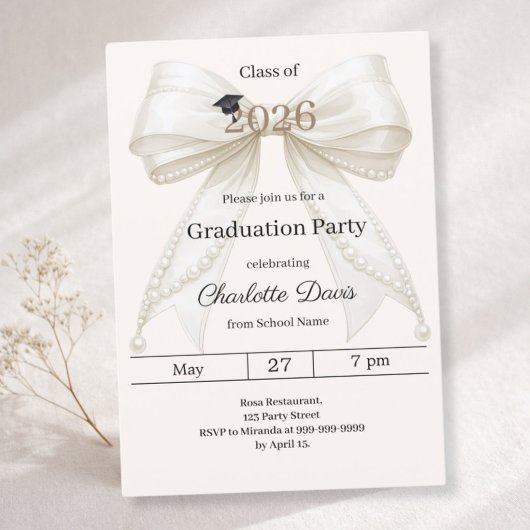 Invitation Graduation party ivory bow cream class of 2026